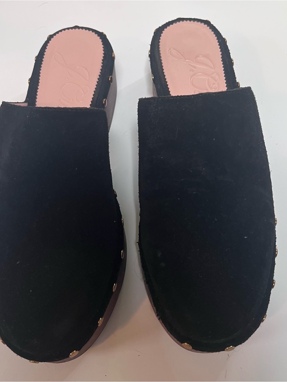 J.CREW Dakota Clogs Suede Black Gold Studded Size 7.5 Boho Fall Minimalist